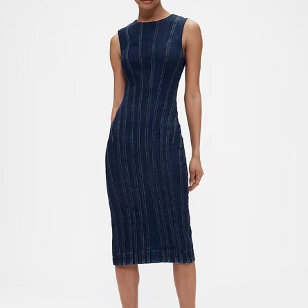Sleeveless Navy Midi Dress - Classic Sheath Style